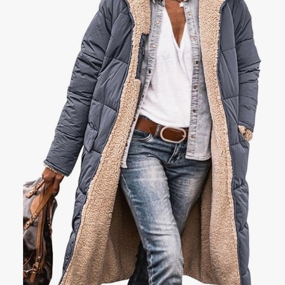 pretty garden Jackets & Blazers - NWT PRETTY GARDEN Reversible Winter Oversized Shearling Fleece Coat, Gray/tan